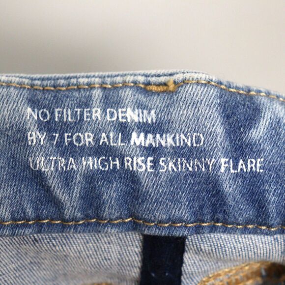 7 For All Mankind No Filter Ultra High Rise Skinny Flare raw hem jeans size 25 - Picture 8 of 10